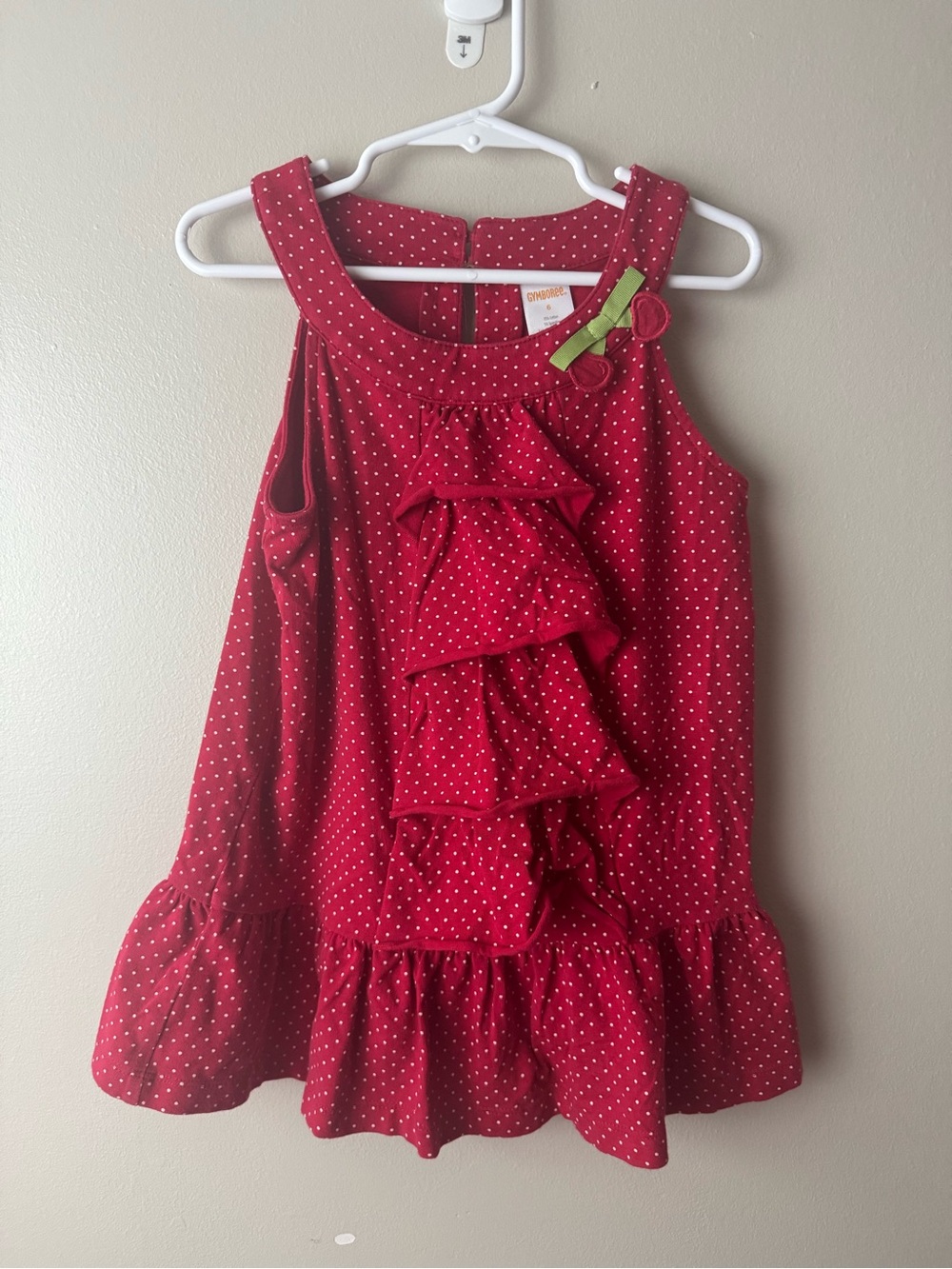 Gymboree Red Polka Dot Ruffle Top Cherry Accent Summer Vacation School Size 6